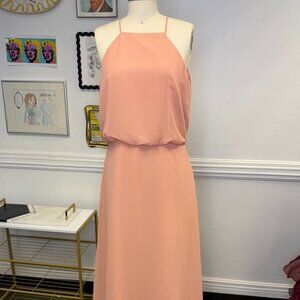 NWT Bill Levkoff 1265 Peach Sample Bridesmaid Prom Spaghetti Strap Halter Dress